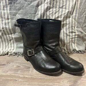 Frye Black Leather Motorcycle Boots with Buckle - Size 11